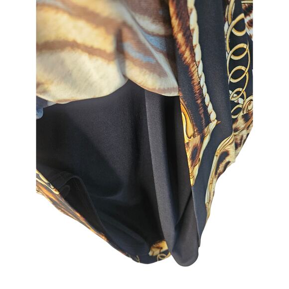 Cache Black Gold Dress Animal Print Collared Deep V Neck Stretch Sz SM - Picture 6 of 7